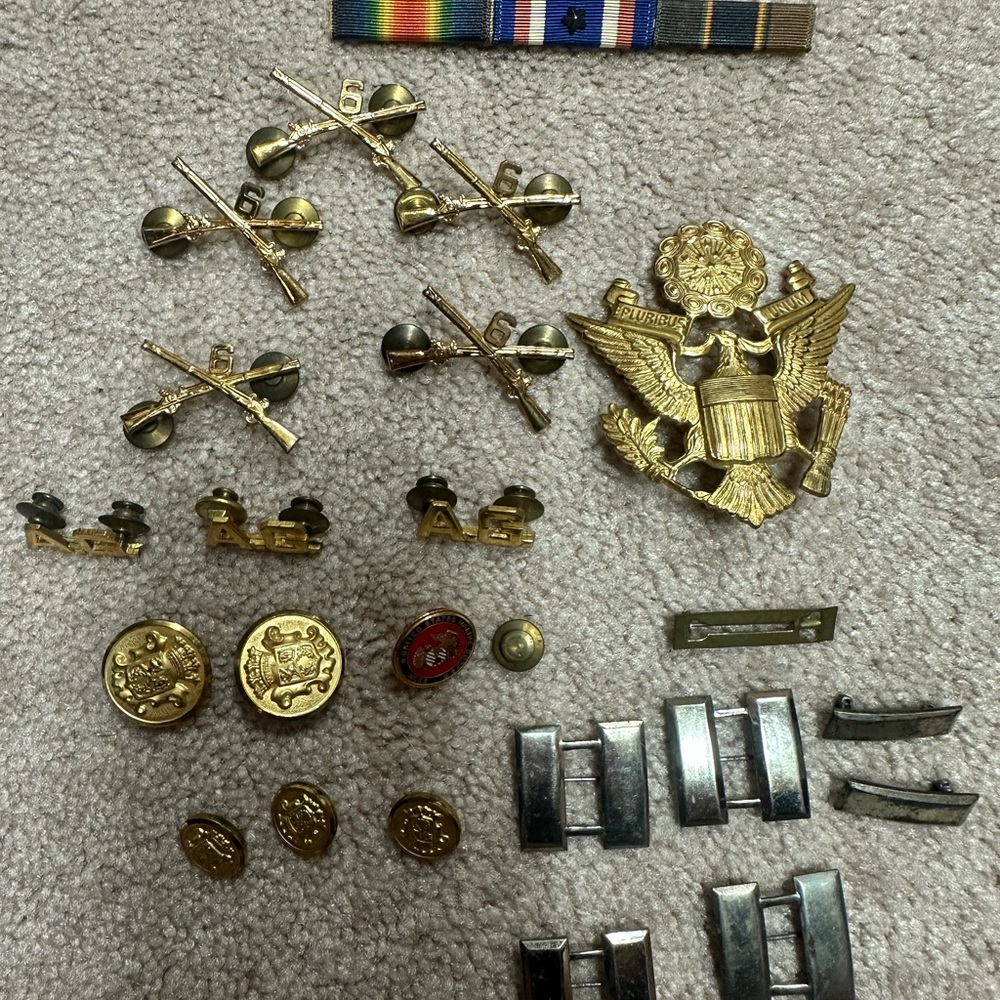 Military Insignia Collection - Vintage Brass and Silver Rank Badges and Pins